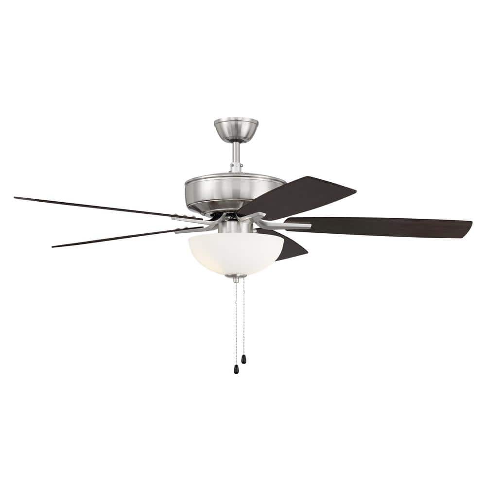 Brushed Polished Nickel 52" Ceiling Fan with Frosted Glass Bowl Light