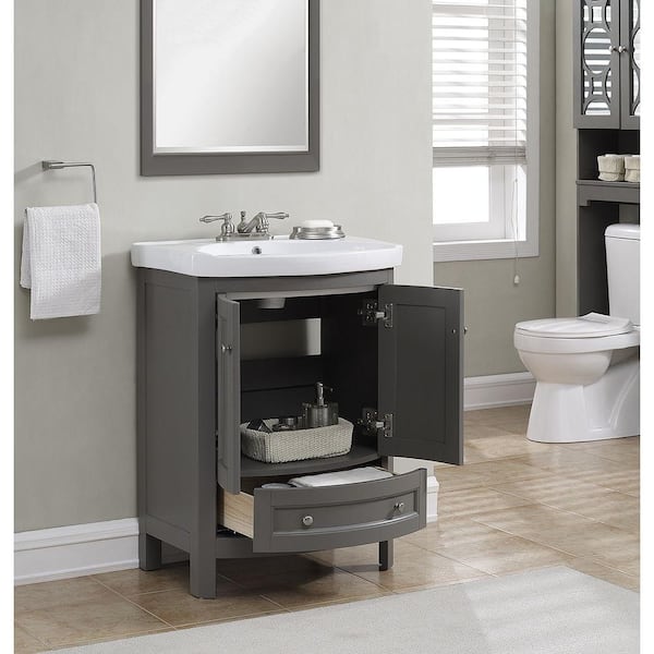 Runfine 24 in. W x 18 in. D x 34 in. Wood Gray Vanity with White