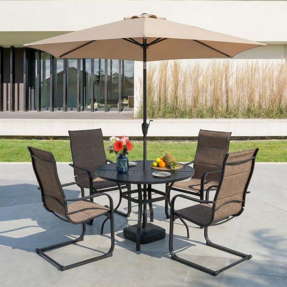 7-Piece Patio Dining Set with Umbrella, Textilene Patio Sling Chairs and Table Set for Garden, Backyard price history on PriceWatchPro