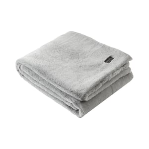 KCR Solid 1-Piece Faux Fur Grey Throw Blanket