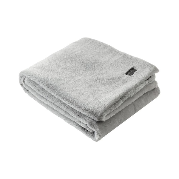 KENNETH COLE REACTION KCR Solid 1-Piece Faux Fur Grey Throw Blanket ...