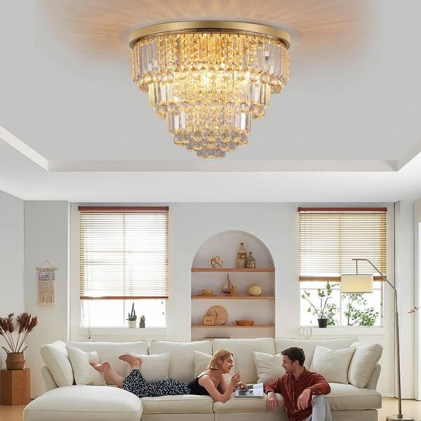 Jushua 6-Light, French Gold Crystal Chandelier Inverted Triangle