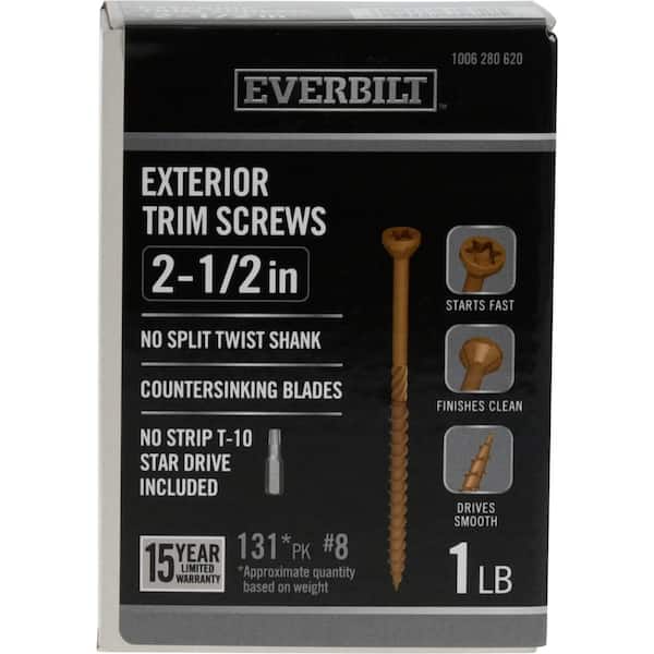 Everbilt #8 x 2-1/2 in. Star Drive Trim Head Exterior Wood Screws 1 lb.-Box (131-Piece)