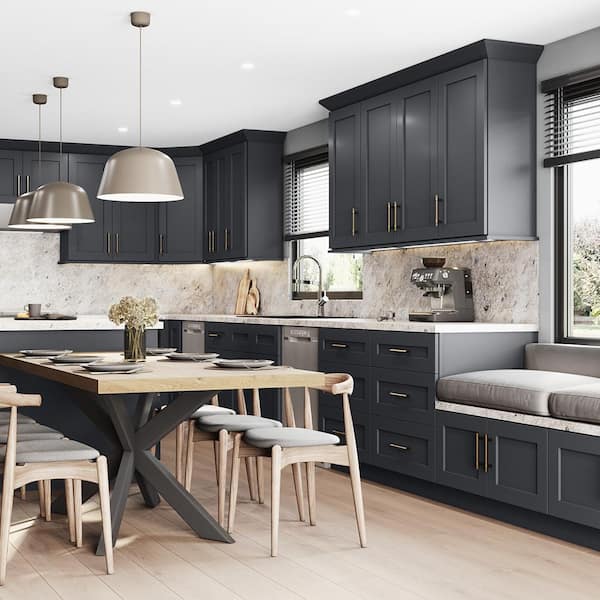 Newport 33 in. W x 24 in. D x 90 in. H Assembled Plywood Double Oven Kitchen Cabinet in Deep Onyx with Soft Close