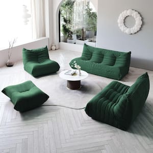 68.9 in. W Armless Teddy Velvet 4-piece Modular Lazy Floor Sectional Sofa with Ottoman in Green