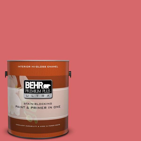 BEHR Premium Plus Ultra 1 gal. #160B-6 Coral Expression Hi-Gloss Enamel Interior Paint and Primer in One