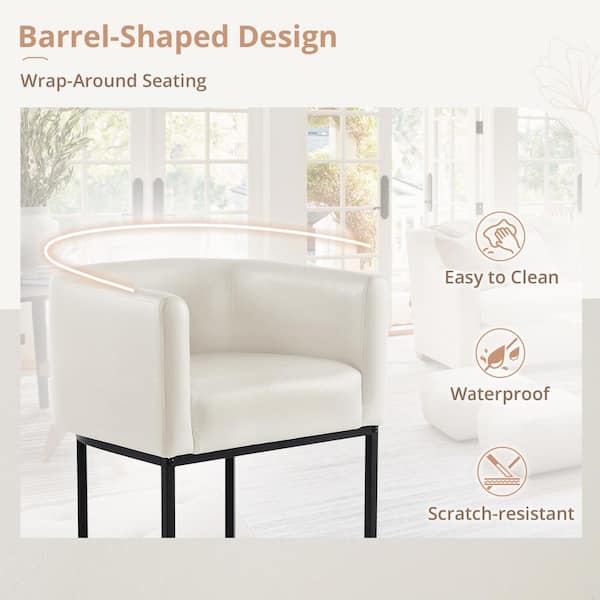 LUE BONA 26 in. Antique-White Low Back Bar Stool with Black