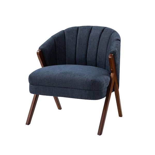 JAYDEN CREATION Ernest Navy Mid-Century Anti-slip Footpad Barrel Livingroom Chair with Vertical Channel-Tufted Back