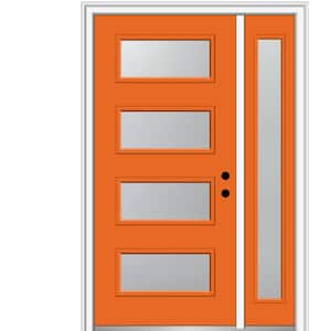 53 in. x 81.75 in. Celeste Frosted Glass Left-Hand Inswing 4-Lite Eclectic Painted Steel Prehung Front Door w/ Sidelite
