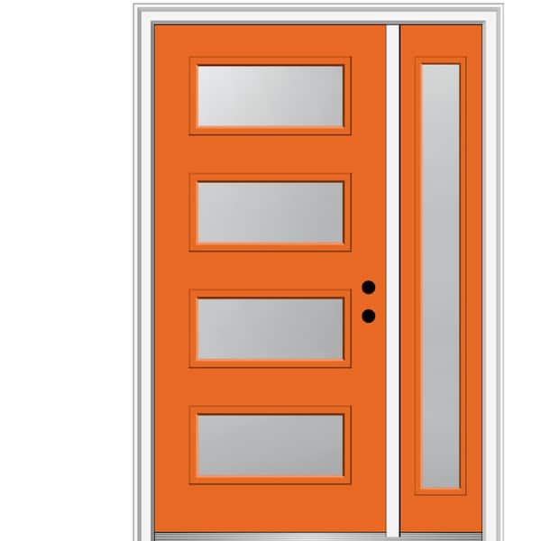 MMI Door 53 in. x 81.75 in. Celeste Frosted Glass Left-Hand Inswing 4-Lite Eclectic Painted Steel Prehung Front Door w/ Sidelite