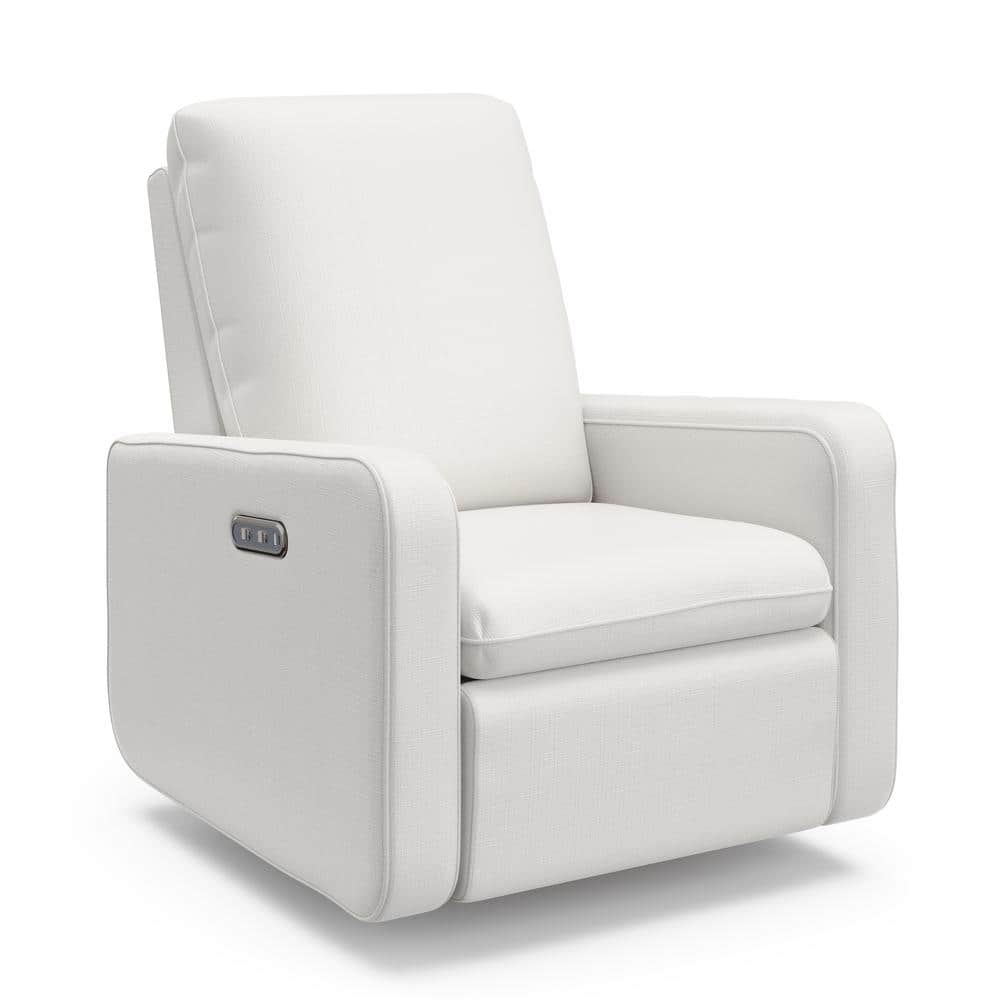 Ivory Basketweave Fully Upholstered Power Recliner Swivel Glider