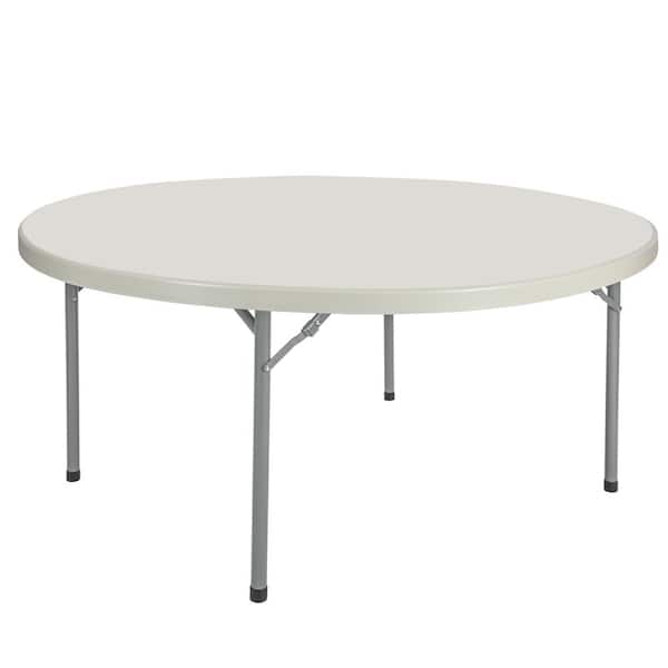 HAMPDEN FURNISHINGS Baldwin 60 in. Round Folding Banquet Table, Plastic Top, Metal Frame, Speckled Grey