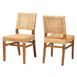 Lesia Natural Rattan and Walnut Brown Dining Chair (Set of 2)