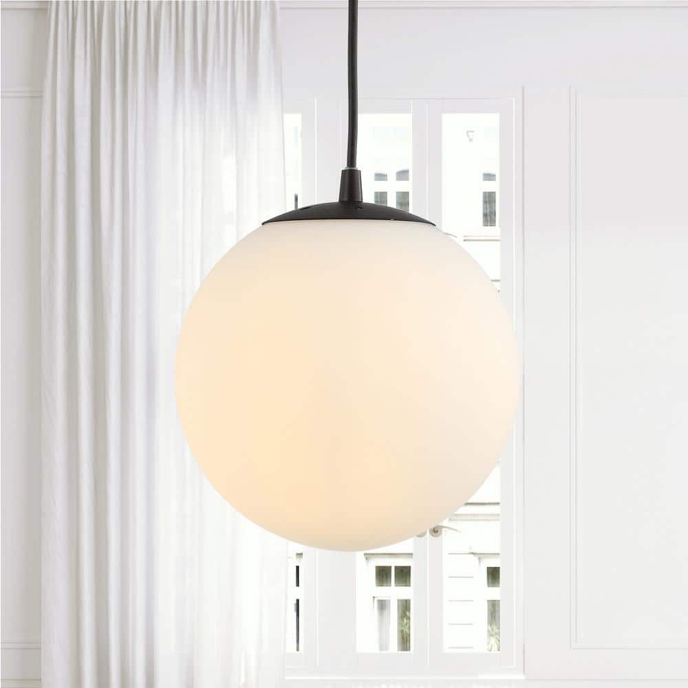 Bleecker Modern Globe LED Pendant Light in White/Oil Rubbed Bronze