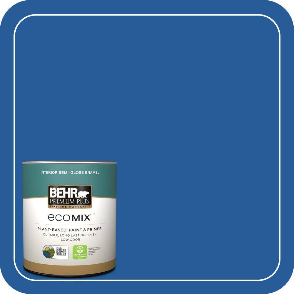 BEHR PREMIUM PLUS 1 qt. #P510-7 Beacon Blue Semi-Gloss Enamel EcoMix ...