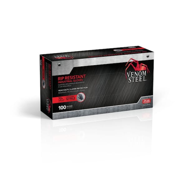 Venom Steel Heavy Duty Black Nitrile Gloves, One Size Fits Most