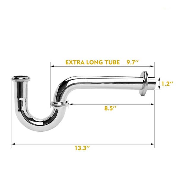 1-Piece Stainless Steel Bathroom P-Trap in Silver, 1.25 in. Bathroom Basin Sink Waste Trap with Reducing Washer