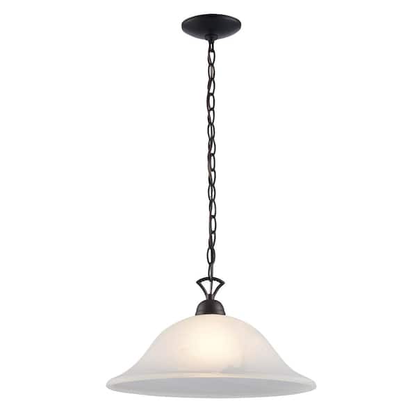 Bel Air Lighting Aspen 1-Light Oil Rubbed Bronze Pendant Light Fixture with Bell Shaped Marbleized Glass Shade