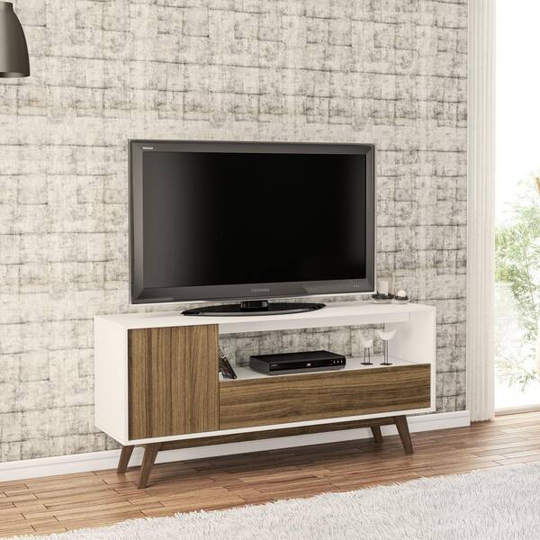Polifurniture Porto Seguro White and Walnut TV Stand Fits TV up to