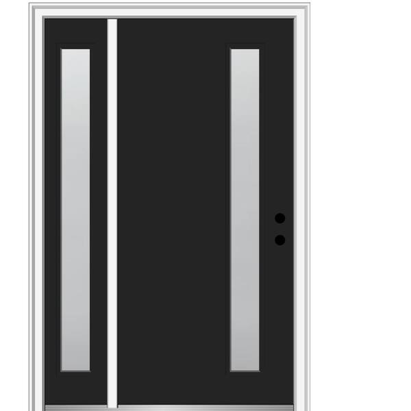 MMI Door 51 in. x 81.75 in. Viola Frosted Glass Left-Hand Inswing 1-Lite Midcentury Painted Steel Prehung Front Door w/ Sidelite