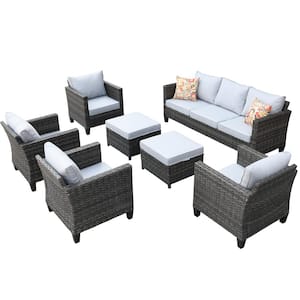 New Vultros Gray 7-Piece Wicker Outdoor Patio Conversation Seating Set with Gray Cushions