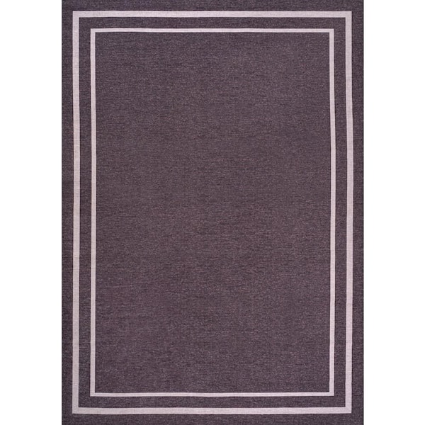 Sloane Classic 2-Stripe Border Washable Dark Purple/Light Purple 9 ft. x 12 ft. Area Rug
