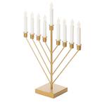 Nine Branch Electric Chabad Judaica Chanukah Menorah with LED Candle Design Candlestick in Gold