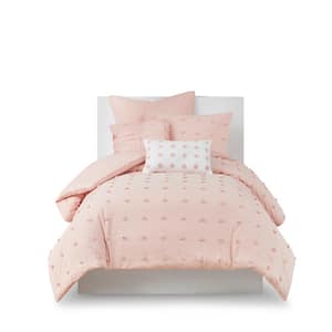 Maize 5-Piece Pink Twin/Twin XL Cotton Jacquard Comforter Set with Euro Shams and Throw Pillows
