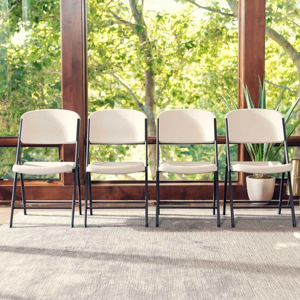 Almond Polyethylene and Steel Folding Chairs, Set of 4