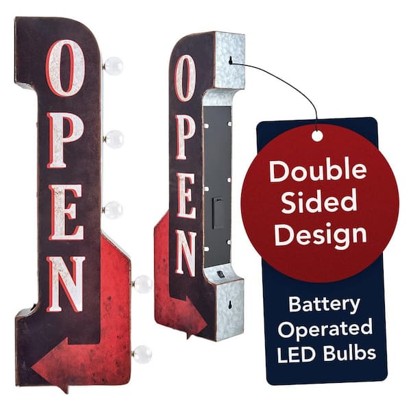 Vintage LED Marquee Wall Decor-Retro Wall Sign with LED Light Bulbs-Bar Decor Garage Game Room (Open) 9 in. x 30 in.