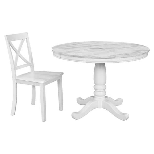 5-Piece Round White Wood Top Dining Table and Chairs Set with 4