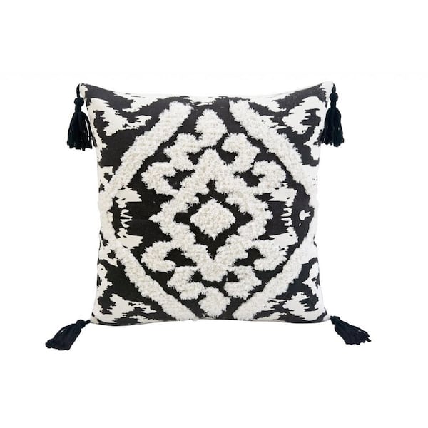 Black, White Abstract Cotton 17 in. x 17 in. Throw Pillow