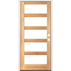 42 in. x 96 in. Modern Hemlock Left-Hand/Inswing 5-Lite Clear Glass Clear Stain Wood Prehung Front Door