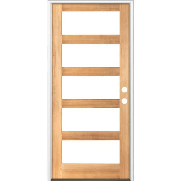 Krosswood Doors 42 in. x 96 in. Modern Hemlock Left-Hand/Inswing 5-Lite Clear Glass Clear Stain Wood Prehung Front Door
