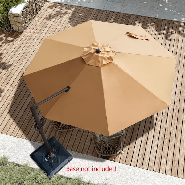 Pellebant 11 ft. x 11 ft. Round Aluminum Outdoor Heavy-Duty 360° Rotation Cantilever Patio Umbrella in Tan, No Base