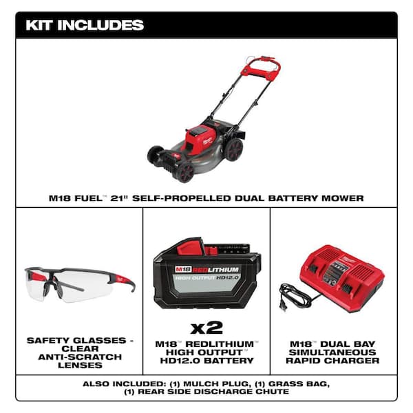 M18 FUEL Brushless Cordless 21 in. Walk Behind Dual Battery Self-Propelled Mower w/(2) 12Ah Batteries & Safety Glasses