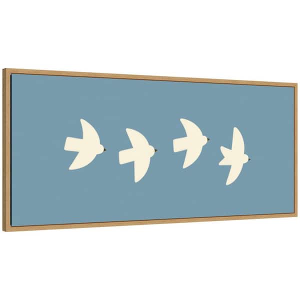 Sylvie "Minimalist Birds Panel Blue" by Laura Moss Birds Framed Glass Art Print 18 in. x 40 in.