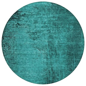 Chantille ACN554 Teal 8 ft. x 8 ft. Round Machine Washable Indoor/Outdoor Geometric Area Rug