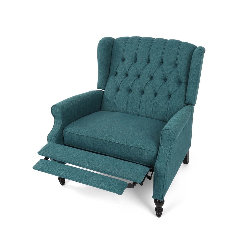 Oversized Blue Faux Wood Wingback Recliner