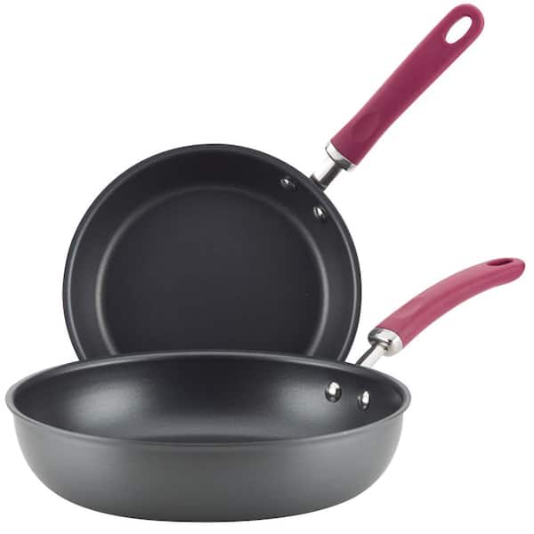 Rachael Ray Create Delicious 2-Piece Hard-Anodized Aluminum Nonstick Skillet Set in Burgundy and Gray