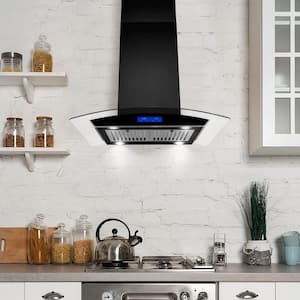 Professional Island 36 in. 900 CFM Ducted Wall Mounted Range Hood in Black with LED Light