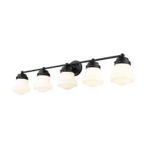 Vaughn 40.75 in. 5 Light Matte Black Vanity Light with Glass Shade