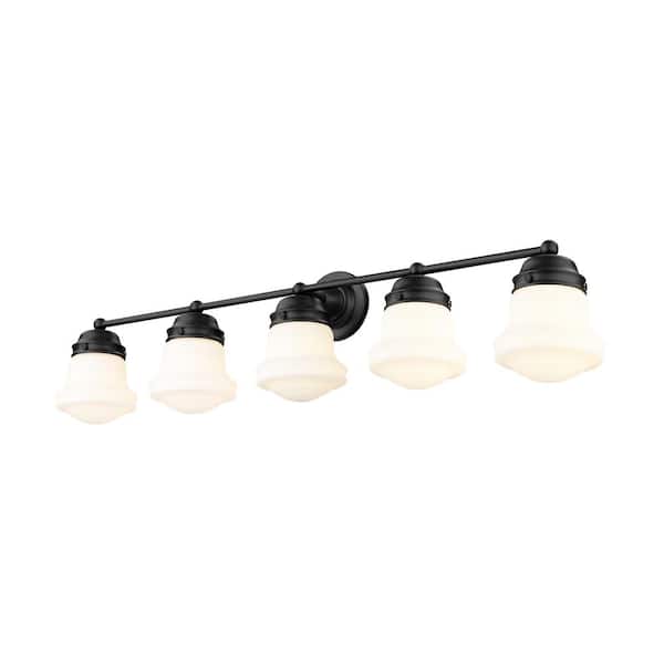 Unbranded Vaughn 40.75 in. 5 Light Matte Black Vanity Light with Glass Shade