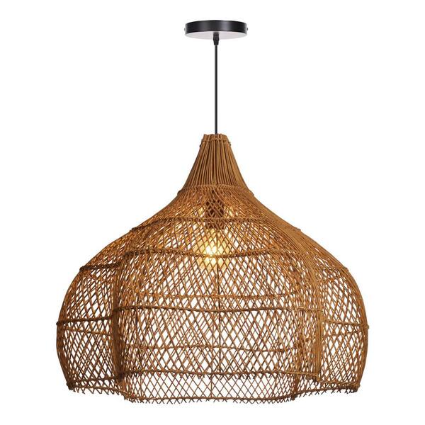 ARTURESTHOME 60-Watt 1-Light Brown Handwoven Rattan Pendant Light