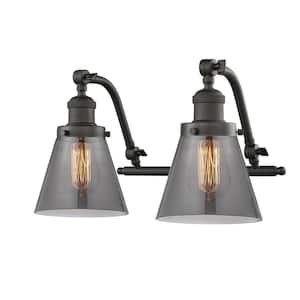 Cone 18 in. 2-Light Oil Rubbed Bronze Vanity Light with Plated Smoke Glass Shade