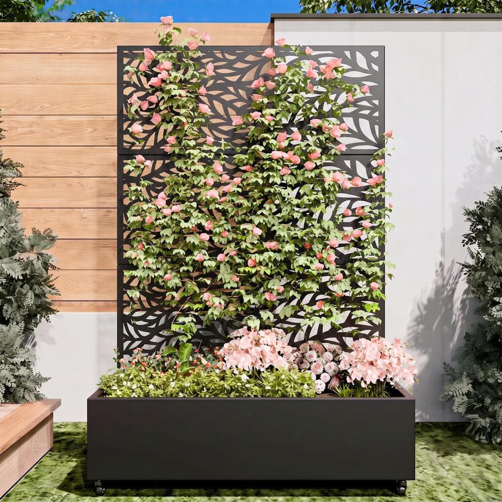 47 in. L x 16 in. W x 72 in. H Black Square Outdoor Iron Bed with Ornate Leaf Pattern Trellis (1-Pack) price history on PriceWatchPro