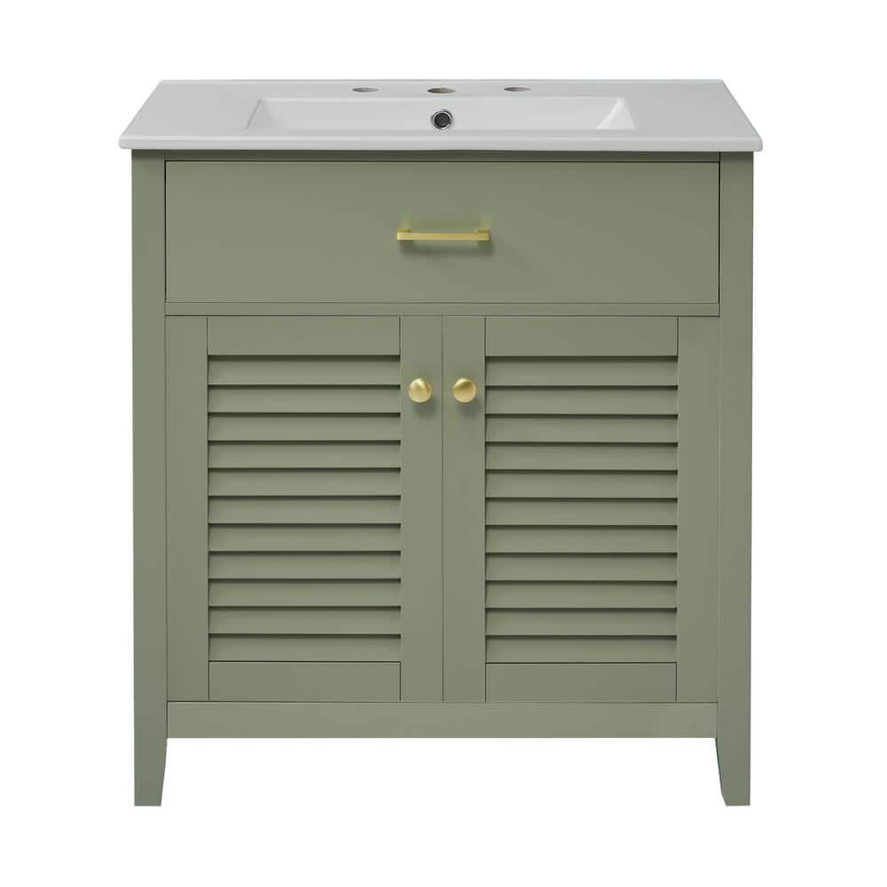 30 in. W x 18 in. D x 34 in. H Single Sink Freestanding Bath Vanity in Gree
