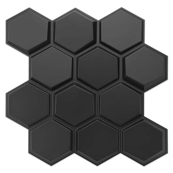 Art3dwallpanels 19.7 in. x 19.7 in. Black Hexagon Design PVC 3D Wall Panels for Interior Wall Decor Pack of 12-Tiles (25 sq. ft./Case)