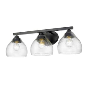 Ariella 26.375 in. 3-Light Matte Black and Hammered Clear Glass Vanity Light