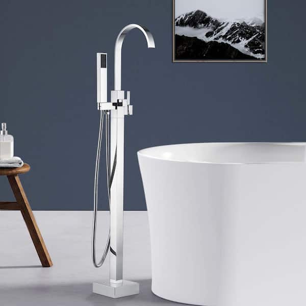 Satico Single-Handle Classical Freestanding Bathtub Faucet with Hand Shower in Chrome
